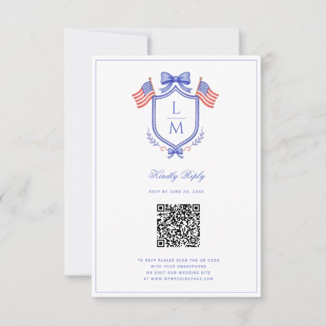 Patriotic Flag Crest | Monogram Wedding | QR RSVP (Anverso)