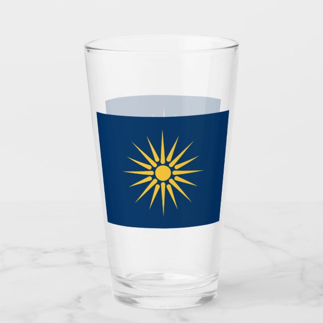 Patriotic glass cup with flag of Macedonia, Greece (Anverso)