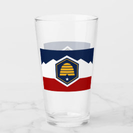 Patriotic glass cup with new flag of Utah, USA