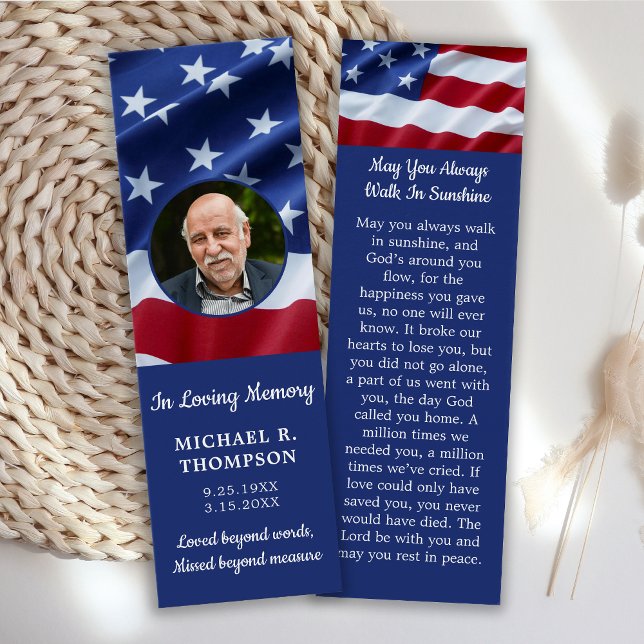 Patriotic Memorial Photo Funeral Prayer Bookmark (Subido por el creador)