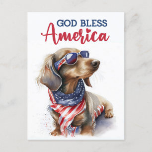 Patriótico Dachshund, Dios bendiga la postal de Es