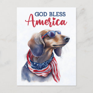 Patriótico Dachshund, Dios bendiga la postal de Es