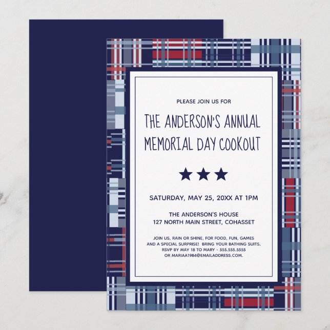 Patriótico, Día Conmemorativo, Verano, Invitación  (Anverso / Reverso)