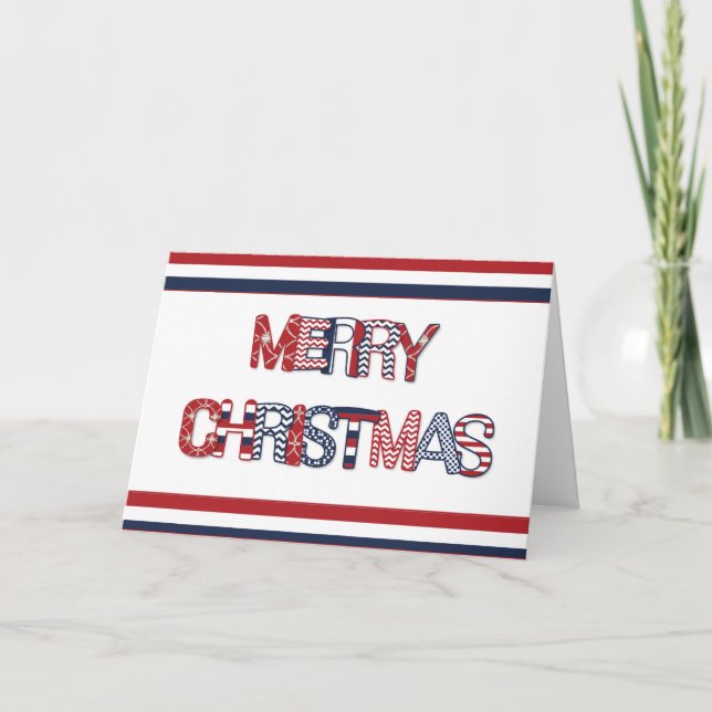 Patriótico Feliz Navidad en Blanco Rojo y Azul (Anverso)