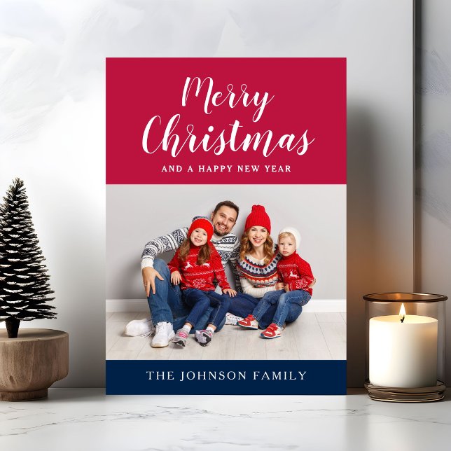 Patriótico Rojo Azul Blanco Foto Feliz Navidad (Patriotic Red White Blue Photo Merry Christmas Holiday Card)