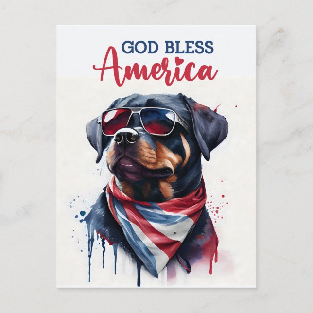 Patriótico Rottweiler, Dios bendiga la postal de E (Anverso)