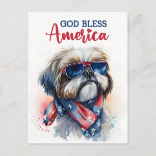 Patriótico Shih Tzu, Dios bendiga la postal de Est