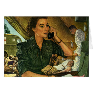 Patriótico vintage, enfermera médica en teléfono