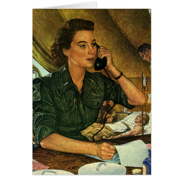 Patriótico vintage, enfermera médica en teléfono (Frente)