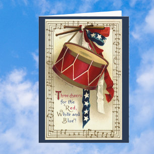 Patriótico vintage, tambores con notas musicales