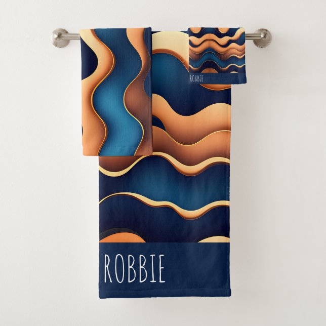 Patrón abstracto de acuarela azul de ola dorada (In situ)