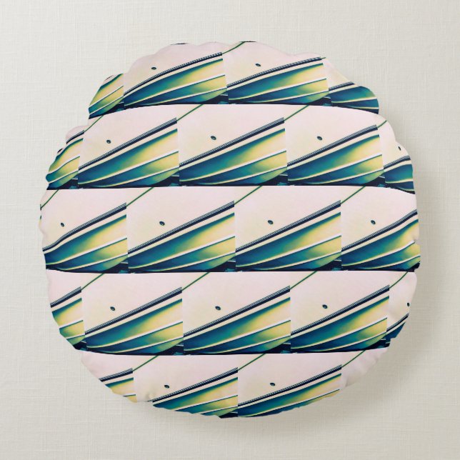 Patrón abstracto de barco en almohada redonda azul (Anverso)