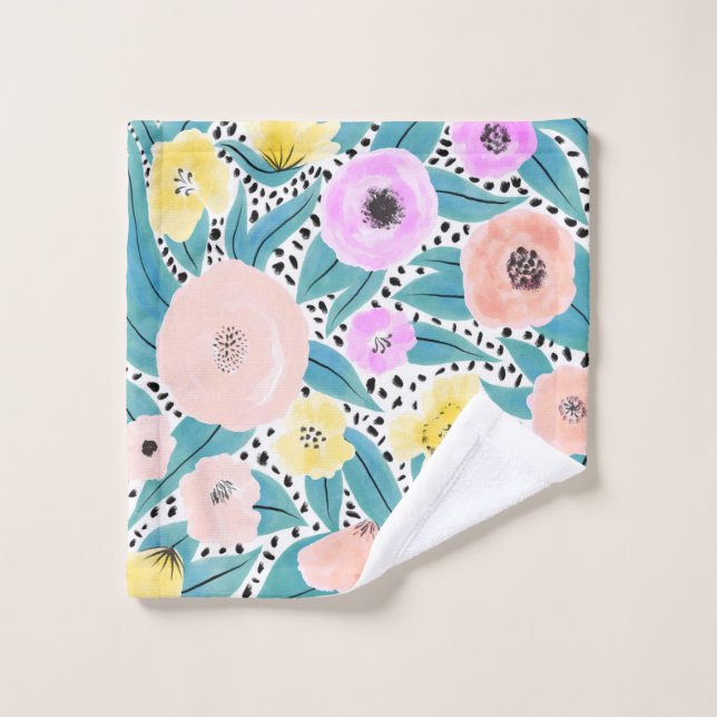 Patrón acuarela de puntos de polka floral amarillo (Toallita)
