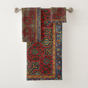 Patrón Antiguo de Alfombra Persa Rojo Azul Arabesc