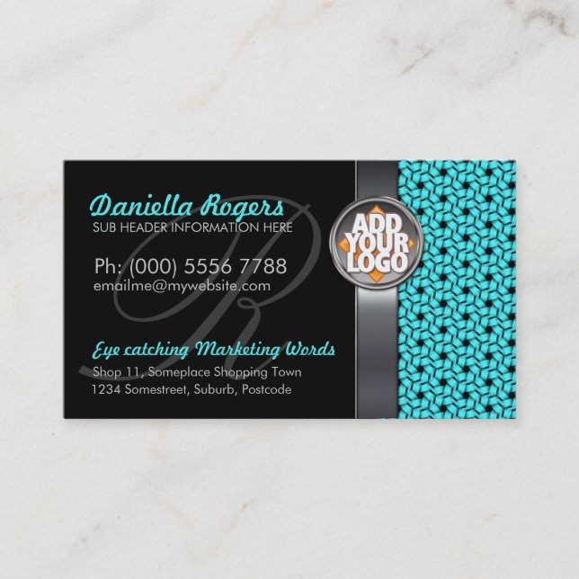 Patrón Aqua Hexagon con logotipo Tarjetas de visit (Anverso)