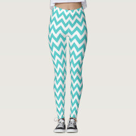 Patrón Aqua Turquoise Chevron Leggings femeninas