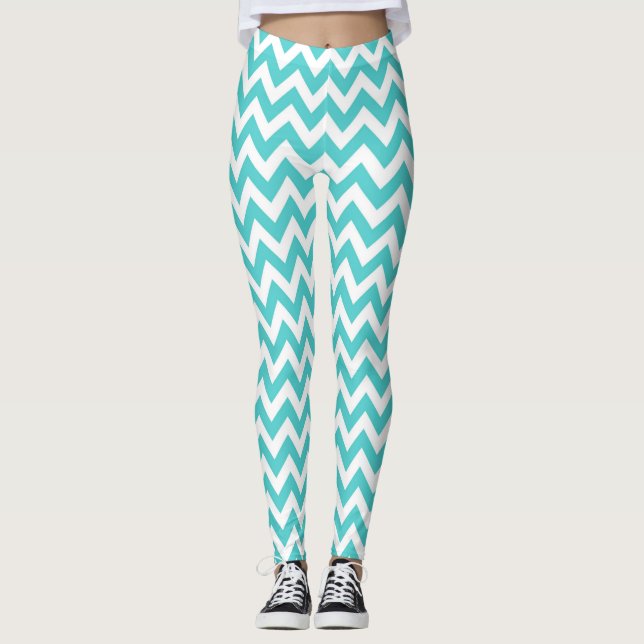 Patrón Aqua Turquoise Chevron Leggings femeninas (Anverso)