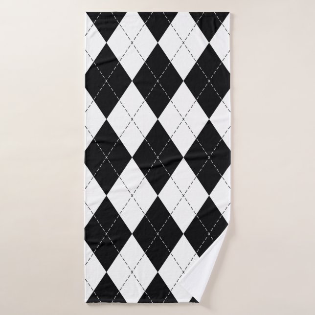 Patrón argyle sin fisuras en blanco y negro. Geome (Toalla de baño)
