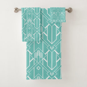 Patrón Art Déco Blanco 3 sobre fondo turquesa