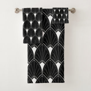 Patrón Art Déco Blanco Sobre Fondo Negro
