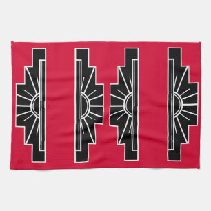 Patrón Art Deco en toalla de té roja