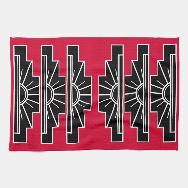 Patrón Art Deco en toalla de té roja (Horizontal)