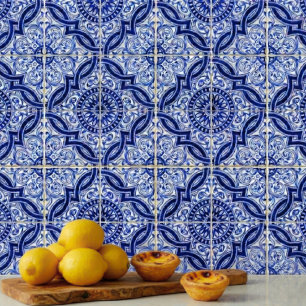 Patrón auténtico de azulejo mediterráneo azul blan