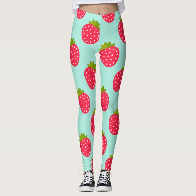 Patrón azul de fresas Leggings (Anverso)