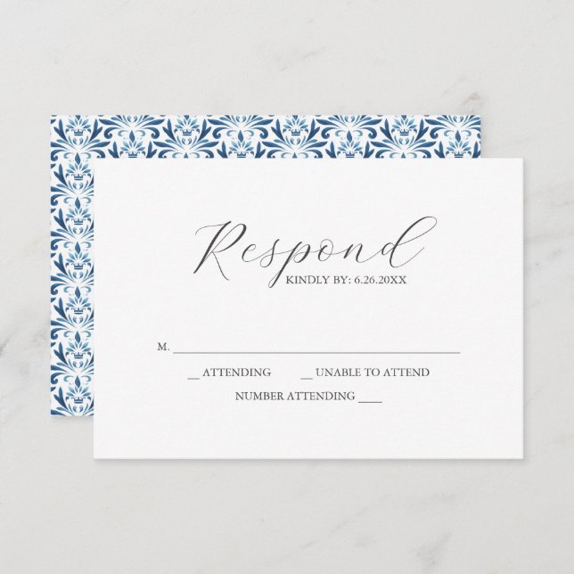 Patrón azul de tarjetas RSVP (Anverso / Reverso)