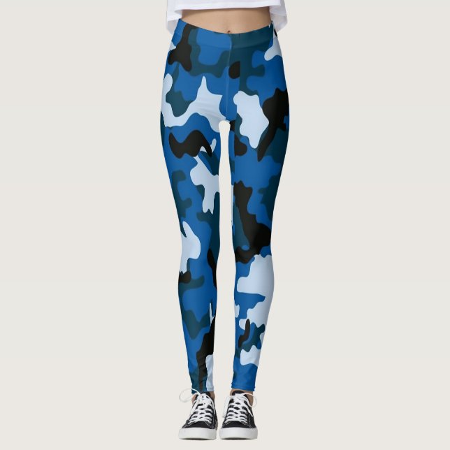 Patrón azul sin fisuras de camuflaje Leggings (Anverso)