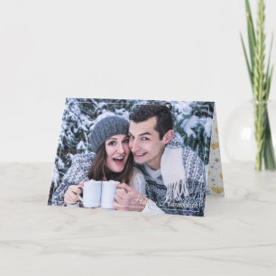 Patrón azul y oro Feliz tarjeta de fotos Hanukkah