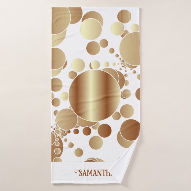 Patrón blanco de puntos de polka abstractos de oro (Toalla de baño)