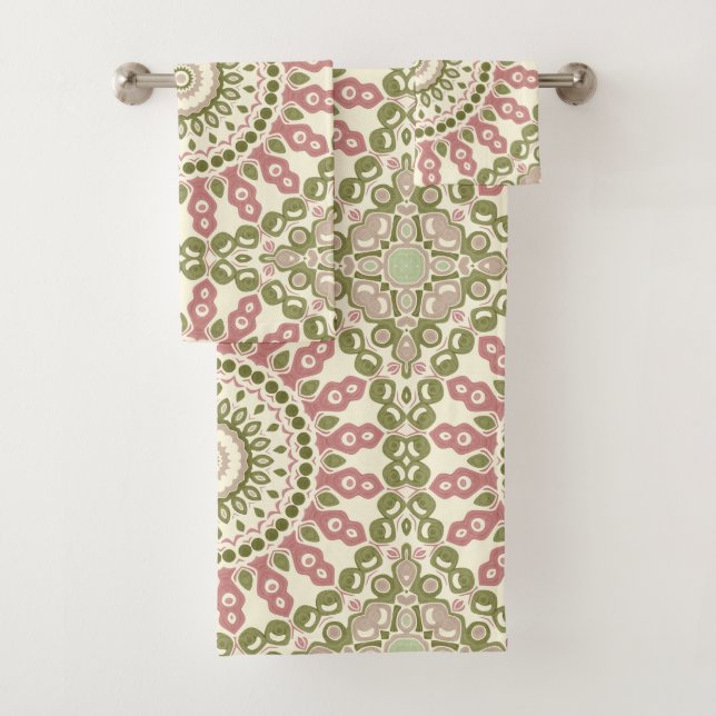 Patrón Bohemio Antiguo Mandala Verde y Rosa (In situ)