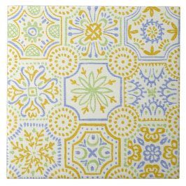 Patrón boho de azulejo mediterráneo acuarela