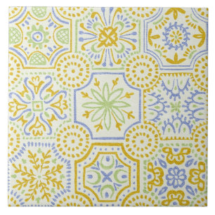 Patrón boho de azulejo mediterráneo acuarela