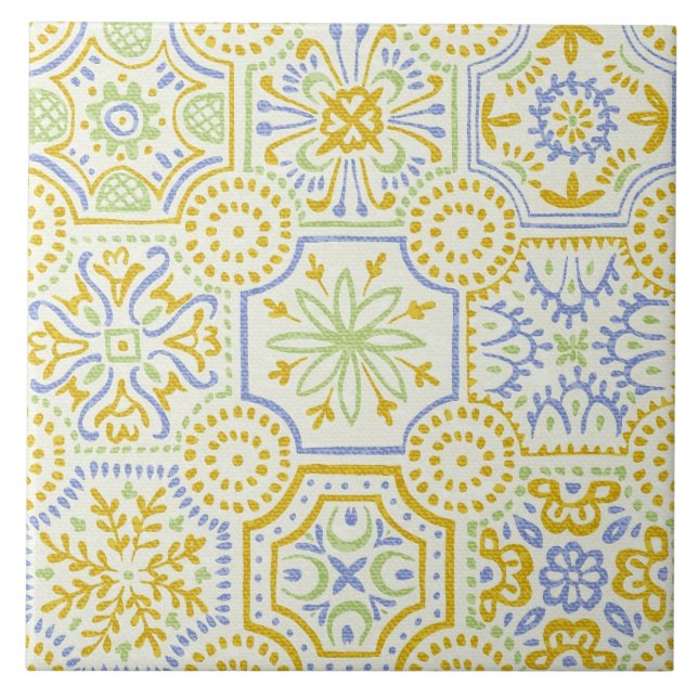 Patrón boho de azulejo mediterráneo acuarela (Frente)
