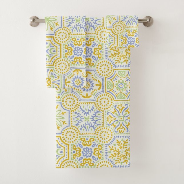 Patrón boho de azulejo mediterráneo acuarela (In situ)