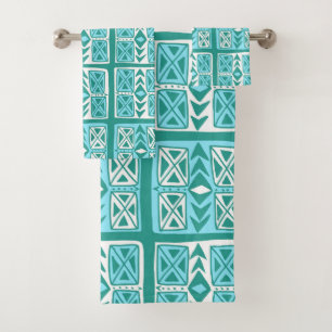 Patrón Boho Geométrico Azul Verde y Blanco