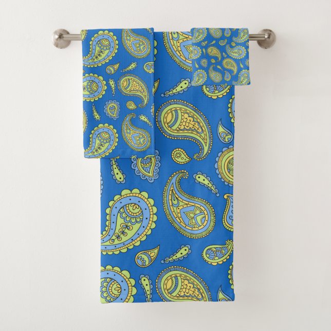 Patrón Boho Paisley Cerulean azul y verde amarillo (In situ)