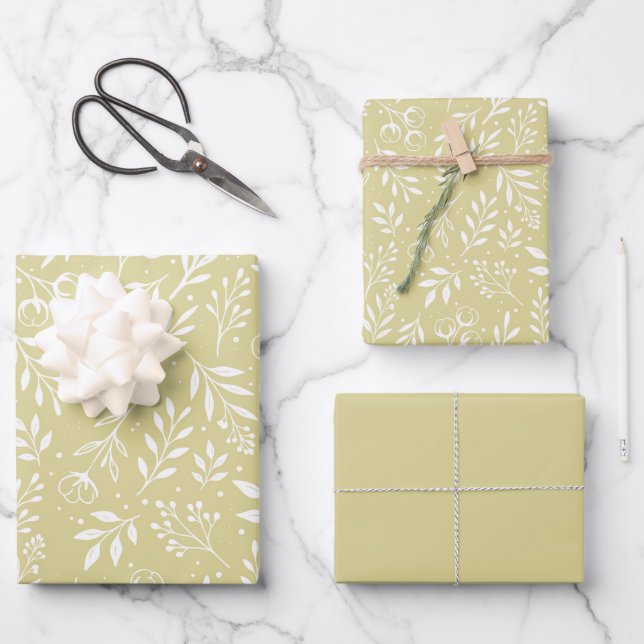 Patrón botánico conjunto de papel de envolvimiento (Anverso)