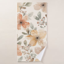 Patrón Botánico de Acuarela Floral Melocotón Beige