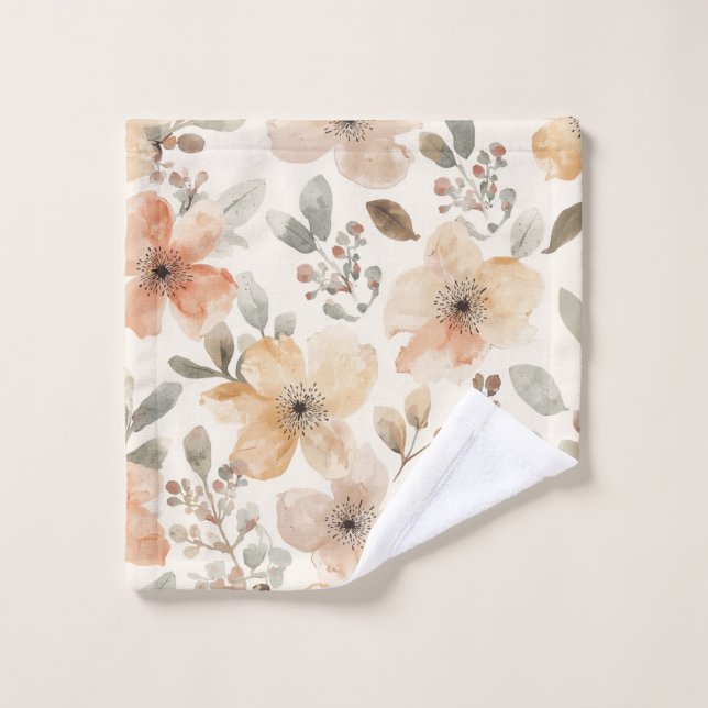 Patrón Botánico de Acuarela Floral Melocotón Beige (Toallita)