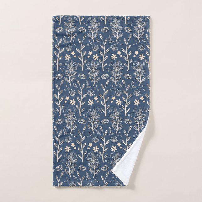 Patrón Botánico de Follaje Otoñal Azul (Toalla de mano)