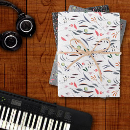 Patrón botánico deja papel blanco de envoltura neg