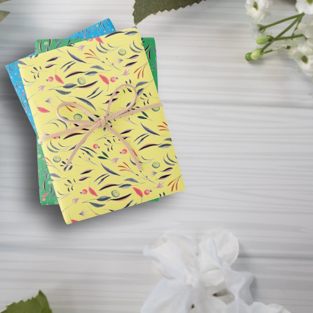 Patrón botánico papel de envoltura azul amarillo v (Subido por el creador)