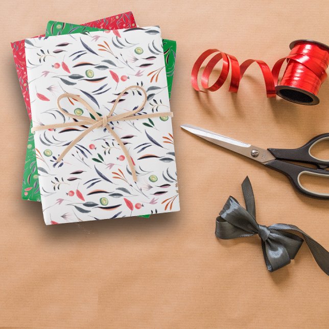 Patrón botánico papel de envoltura blanco verde ro (Subido por el creador)