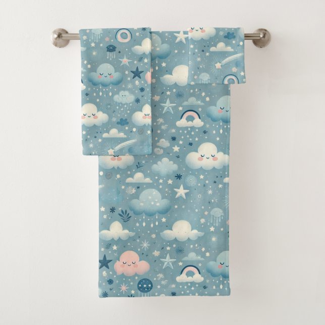Patrón caprichoso de cielo con nubes, estrellas -  (In situ)