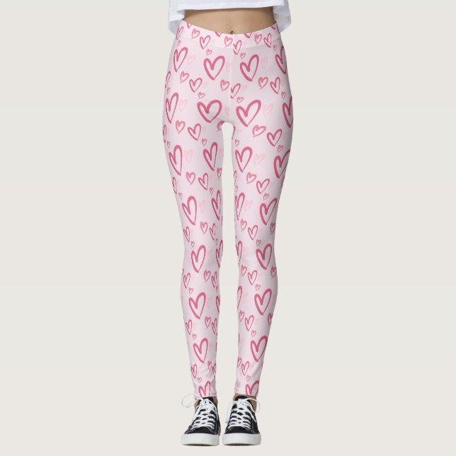Patrón cardíaco rosado lindo leggings de San Valen (Anverso)