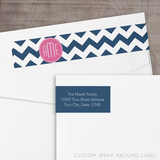 Patrón Chevron con monograma - Magenta de la Marin (Custom Return Address Label with a Wrap Around Feature)