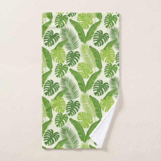 Patrón continuo de hojas tropicales y Monstera (Toalla de mano)